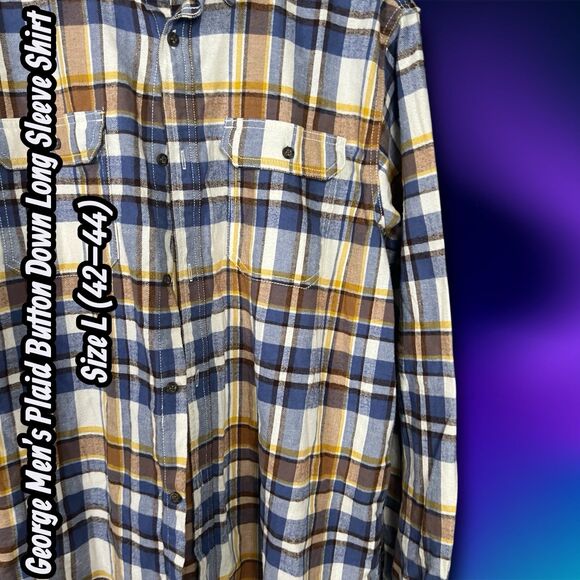 PREOWNED George Men’s Plaid Button Down Long Sleeve Shirt Size L (42–44) - Picture 4 of 9